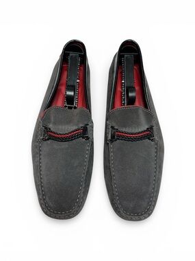 Tod's Gray Suede Loafers with Red Interior Trim